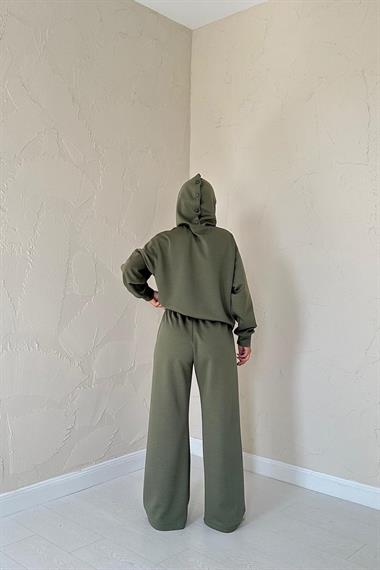 Toptan Haki Beli Lastikli Ceket ve Pantolon Takım