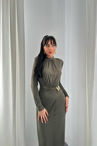 Wholesale Khaki Dress with Buckle Waist