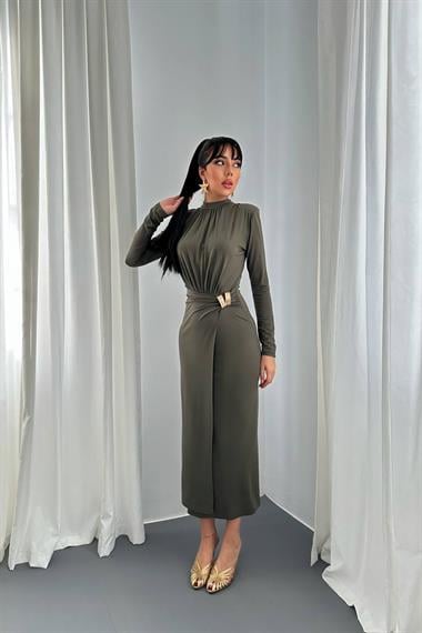 Wholesale Khaki Dress with Buckle Waist