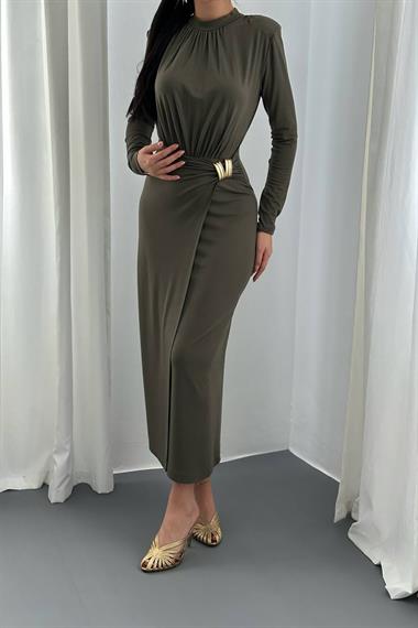 Wholesale Khaki Dress with Buckle Waist