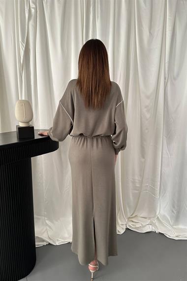 Toptan Haki Biyeli Sweatshirt ve Etek Takım