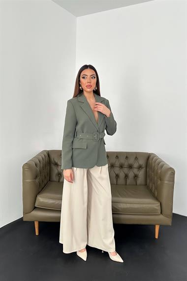 Toptan Haki Cep Kapaklı ve Kemerli Ceket