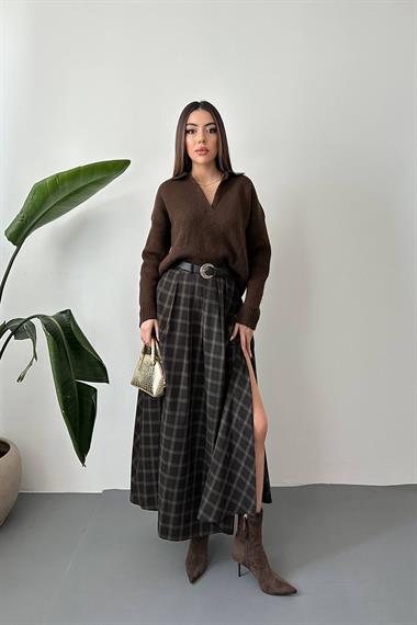 Toptan Haki Ekoseli Etek