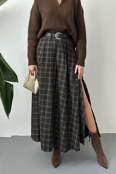 Toptan Haki Ekoseli Etek