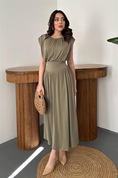 Toptan Haki Etekli Tulum Elbise