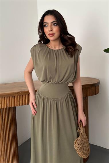 Toptan Haki Etekli Tulum Elbise