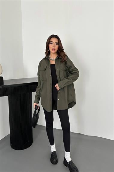 Toptan Haki Gabardin Gömlek