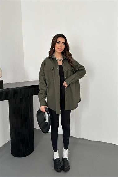 Toptan Haki Gabardin Gömlek