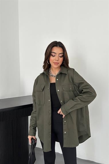 Toptan Haki Gabardin Gömlek