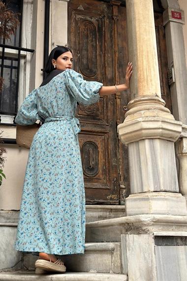 Toptan Haki Kemerli Önlük Yaka Elbise