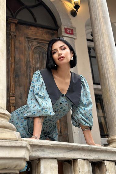 Toptan Haki Kemerli Önlük Yaka Elbise