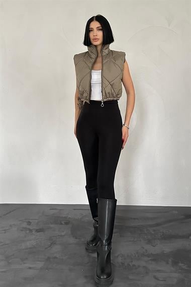 Toptan Haki Kısa Kapitone Yelek