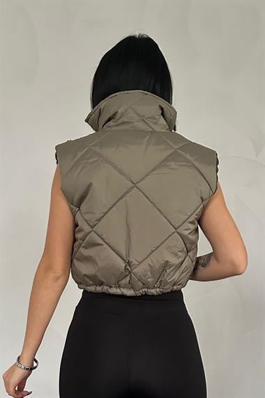 Toptan Haki Kısa Kapitone Yelek
