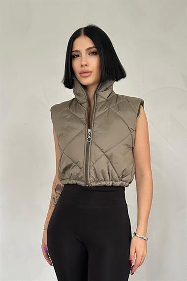 Toptan Haki Kısa Kapitone Yelek