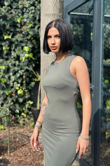 Toptan Haki Kolsuz Bisiklet Yaka Elbise