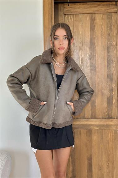 Toptan Haki Kürklü Ceket