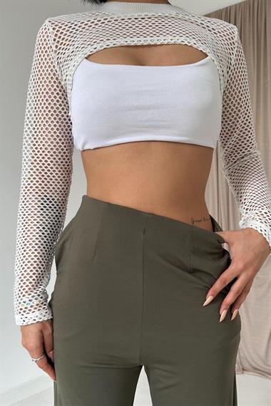 Toptan Haki Pensli Lastik Detaylı Pantolon