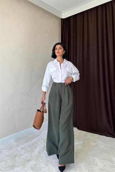 Toptan Haki Pileli Comfort Pantolon