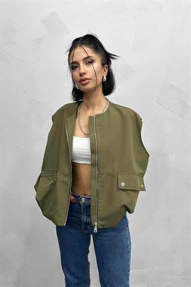 Toptan Haki Pileli Yelek