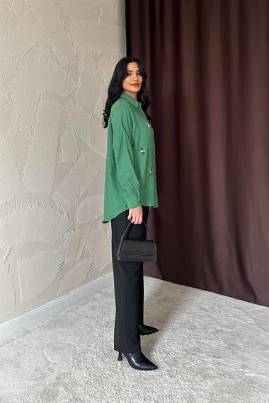 Wholesale Khaki Stone Embroidered Shirt