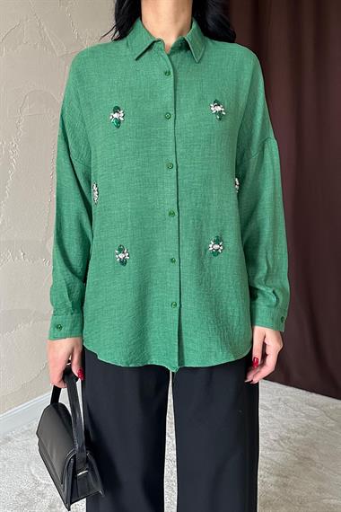Wholesale Khaki Stone Embroidered Shirt