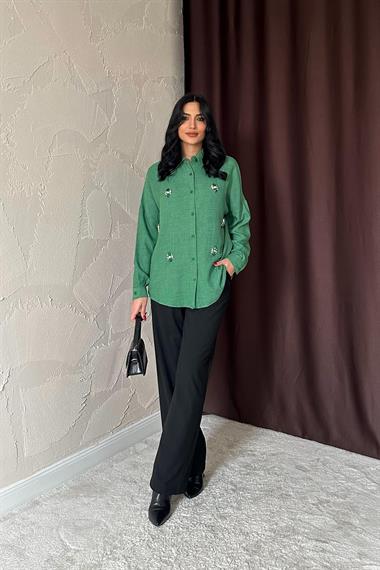 Wholesale Khaki Stone Embroidered Shirt