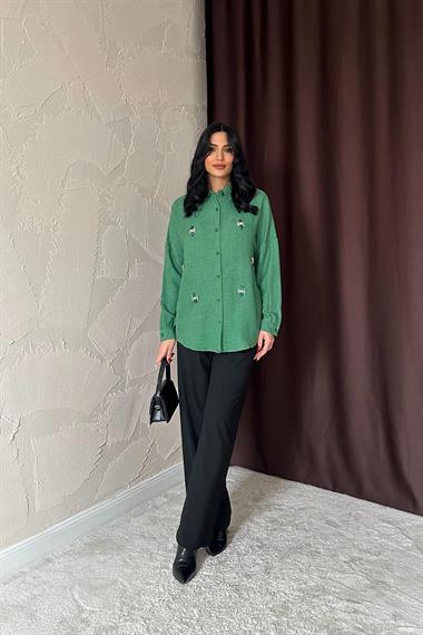 Wholesale Khaki Stone Embroidered Shirt