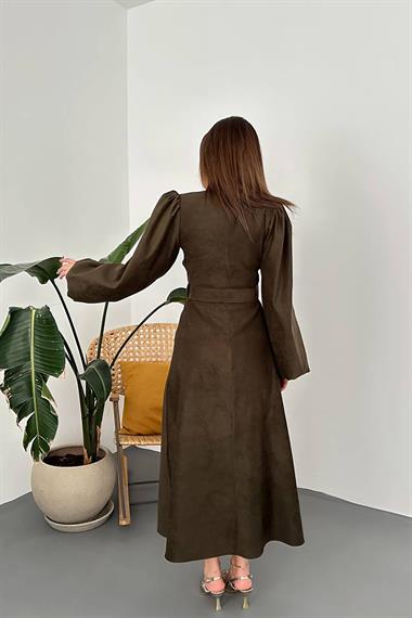 Wholesale Khaki Dress with Buckle Detail and Belt