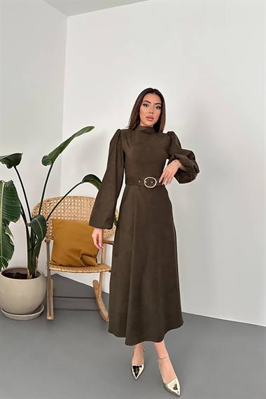 Wholesale Khaki Dress with Buckle Detail and Belt