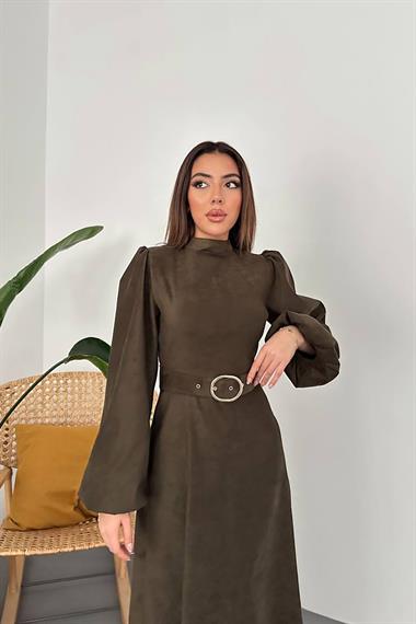 Wholesale Khaki Dress with Buckle Detail and Belt
