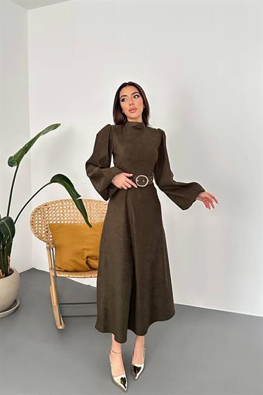 Wholesale Khaki Dress with Buckle Detail and Belt