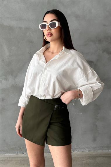 Toptan Haki Tokalı Şortlu Etek