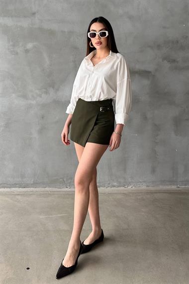 Toptan Haki Tokalı Şortlu Etek