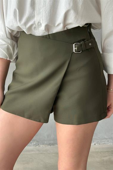 Toptan Haki Tokalı Şortlu Etek