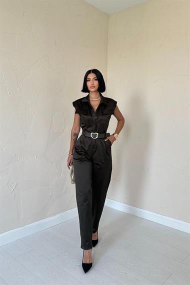 Toptan Haki Vatkalı Kemerli Tulum