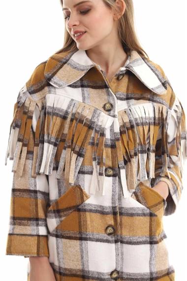 Toptan Hardal Saçaklı Trend Kaban