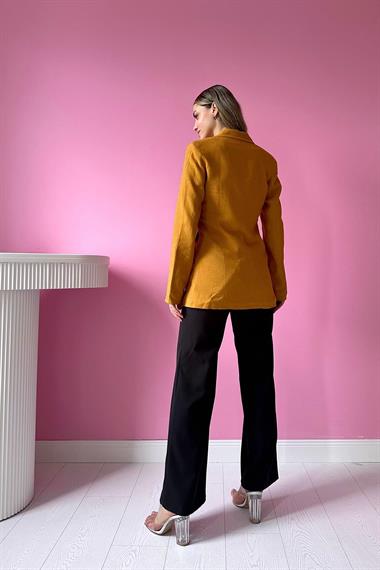 Toptan Hardal Tek Düğmeli Keten Ceket