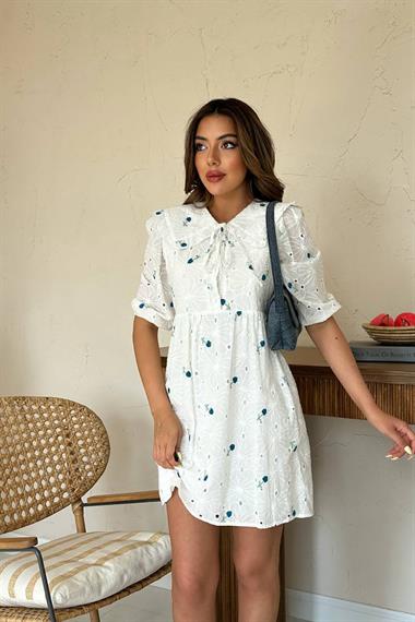 Toptan İndigo Bebe Yakalı Brode Elbise