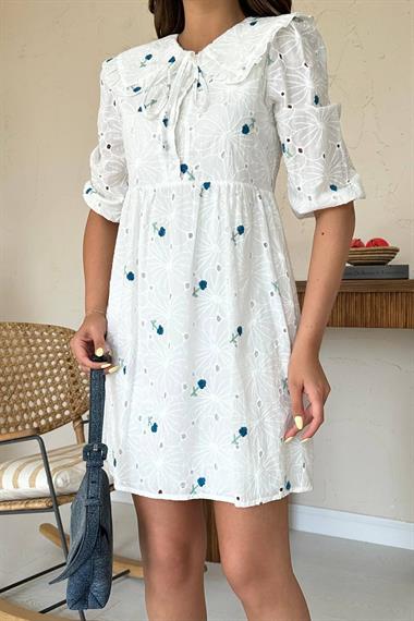 Toptan İndigo Bebe Yakalı Brode Elbise