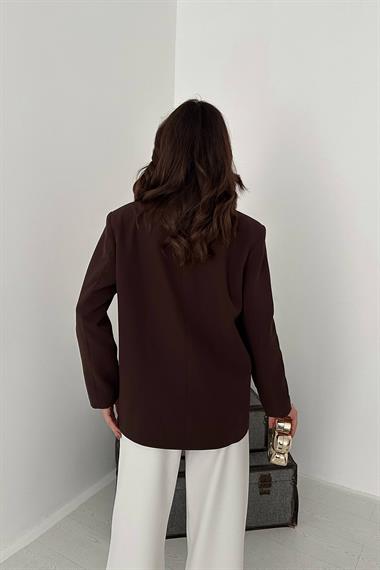 Toptan Kahverengi 2 Düğmeli Blazer Ceket