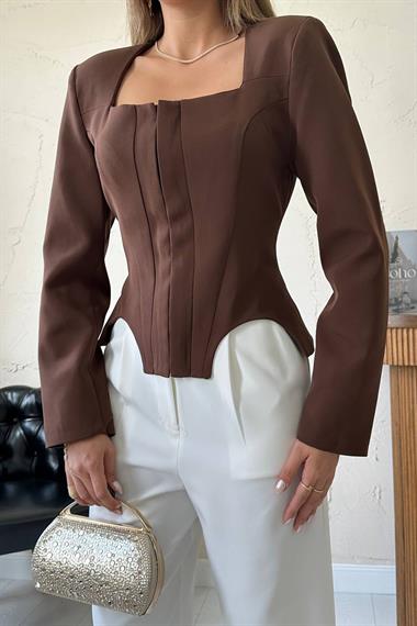 Wholesale Brown Hook Detailed Jacket