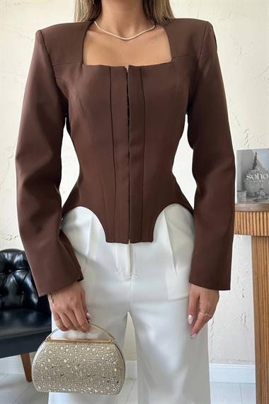 Wholesale Brown Hook Detailed Jacket