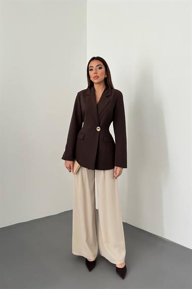 Toptan Kahverengi Belden Oturtmalı Blazer Ceket