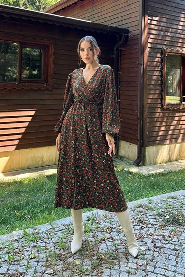 Toptan Kahverengi Beli Büzgülü Elbise