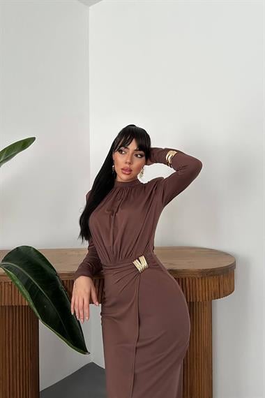 Wholesale Brown Dress with Buckle Waist