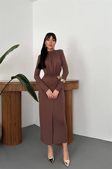 Wholesale Brown Dress with Buckle Waist