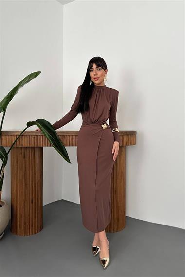 Wholesale Brown Dress with Buckle Waist