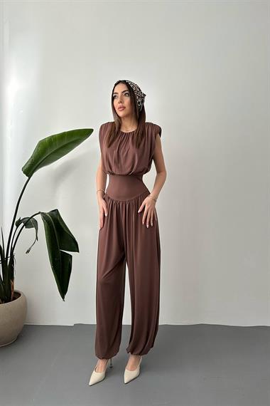 Toptan Kahverengi Büzgülü Tulum