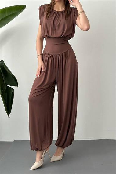 Toptan Kahverengi Büzgülü Tulum