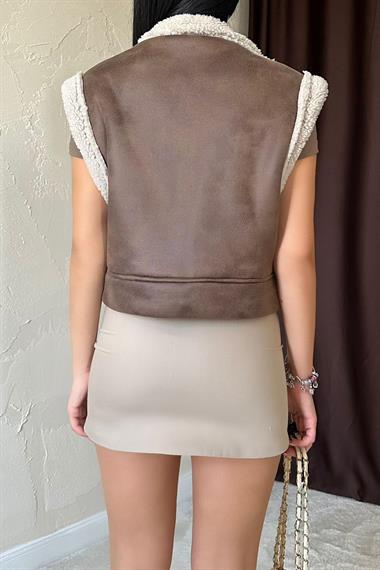 Toptan Kahverengi Cepli Kısa Yelek